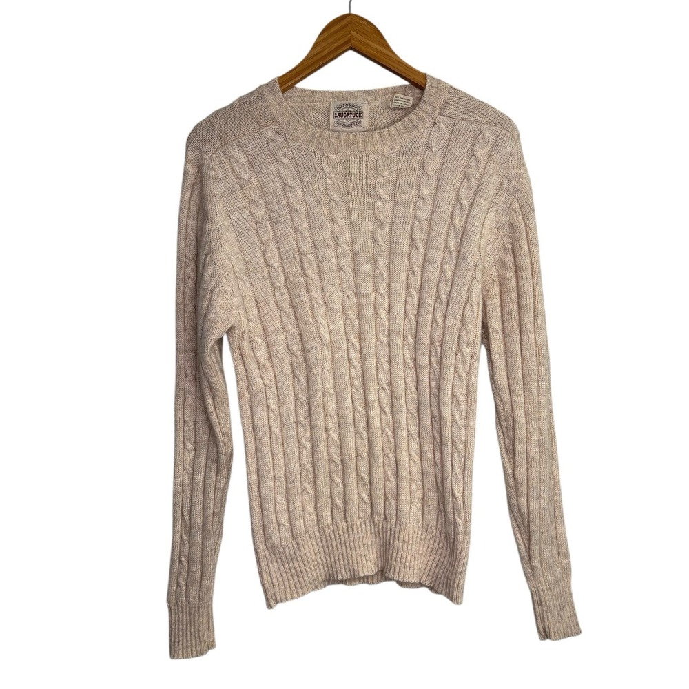 Saugatuck Dry Goods Womens Sweater Large Beige Cable Knit Wool Crewneck